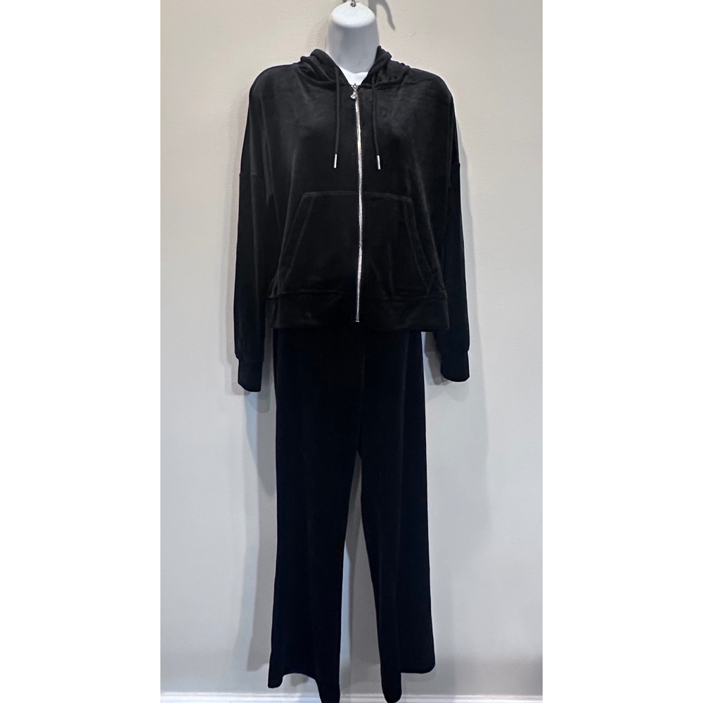 NWT Truth Black Velour Rhinestone Skull Tracksuit Set 2 Piece Zip Up Hoodie M - Picture 10 of 16